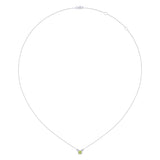 Cushion Cut Peridot & Diamond Birthstone Necklace In 14K White Gold