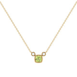 Cushion Cut Peridot & Diamond Birthstone Necklace In 14K Yellow Gold