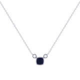 Cushion Cut Sapphire & Diamond Birthstone Necklace In 14K White Gold