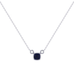 Cushion Cut Sapphire & Diamond Birthstone Necklace In 14K White Gold