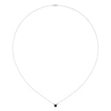 Cushion Cut Sapphire & Diamond Birthstone Necklace In 14K White Gold