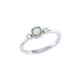 Cushion Cut Opal & Diamond Birthstone Ring In 14K White Gold