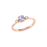 Cushion Cut Tanzanite & Diamond Birthstone Ring In 14K Rose Gold