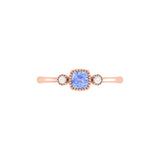 Cushion Cut Tanzanite & Diamond Birthstone Ring In 14K Rose Gold