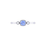 Cushion Cut Tanzanite & Diamond Birthstone Ring In 14K White Gold