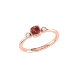 Cushion Cut Garnet & Diamond Birthstone Ring In 14K Rose Gold