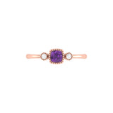 Cushion Cut Amethyst & Diamond Birthstone Ring in 14K Rose Gold