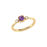 Cushion Cut Amethyst & Diamond Birthstone Ring in 14K Yellow Gold