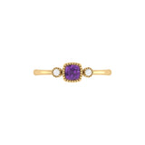 Cushion Cut Amethyst & Diamond Birthstone Ring in 14K Yellow Gold