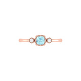 Cushion Cut Aquamarine & Diamond Birthstone Ring In 14K Rose Gold