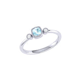 Cushion Cut Aquamarine & Diamond Birthstone Ring In 14K White Gold