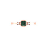 Cushion Cut Emerald & Diamond Birthstone Ring In 14K Rose Gold