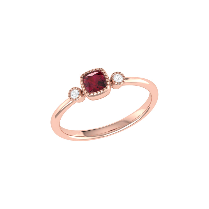 Cushion Cut Ruby & Diamond Birthstone Ring In 14K Rose Gold