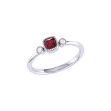 Cushion Cut Ruby & Diamond Birthstone Ring In 14K White Gold