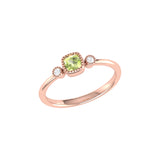 Cushion Cut Peridot & Diamond Birthstone Ring In 14K Rose Gold