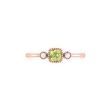 Cushion Cut Peridot & Diamond Birthstone Ring In 14K Rose Gold