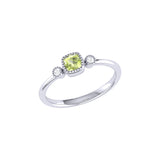 Cushion Cut Peridot & Diamond Birthstone Ring In 14K White Gold