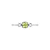 Cushion Cut Peridot & Diamond Birthstone Ring In 14K White Gold
