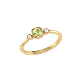 Cushion Cut Peridot & Diamond Birthstone Ring In 14K Yellow Gold