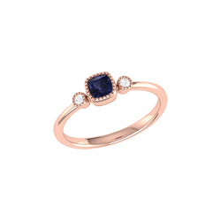 Cushion Cut Sapphire & Diamond Birthstone Ring In 14K Rose Gold