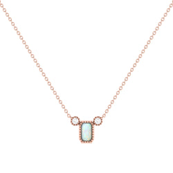 Emerald Cut Opal & Diamond Birthstone Necklace In 14K Rose Gold