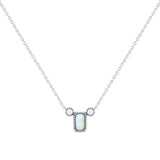 Emerald Cut Opal & Diamond Birthstone Necklace In 14K White Gold