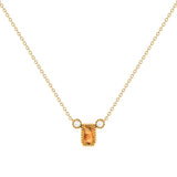 Emerald Cut Citrine & Diamond Birthstone Necklace In 14K Yellow Gold