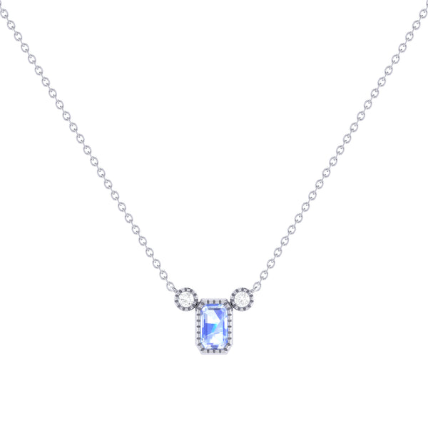 Emerald Cut Tanzanite & Diamond Birthstone Necklace In 14K White Gold