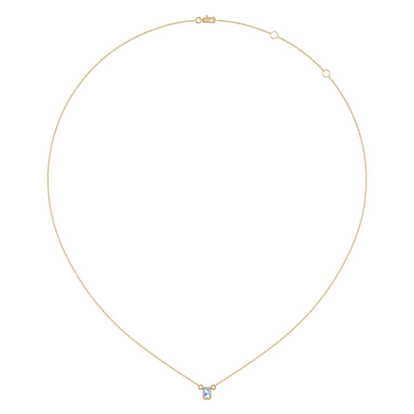 Emerald Cut Tanzanite & Diamond Birthstone Necklace In 14K Yellow Gold