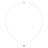 Emerald Cut Garnet & Diamond Birthstone Necklace In 14K White Gold