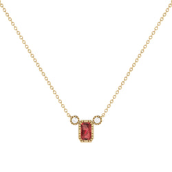 Emerald Cut Garnet & Diamond Birthstone Necklace In 14K Yellow Gold