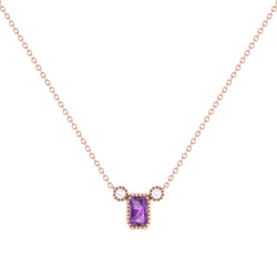 Emerald Cut Amethyst & Diamond Birthstone Necklace In 14K Rose Gold