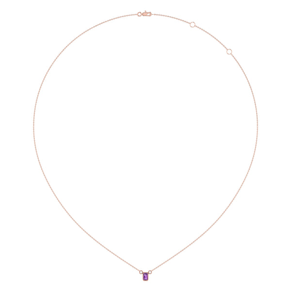 Emerald Cut Amethyst & Diamond Birthstone Necklace In 14K Rose Gold