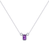 Emerald Cut Amethyst & Diamond Birthstone Necklace In 14K White Gold