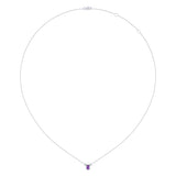 Emerald Cut Amethyst & Diamond Birthstone Necklace In 14K White Gold