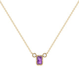 Emerald Cut Amethyst & Diamond Birthstone Necklace In 14K Yellow Gold
