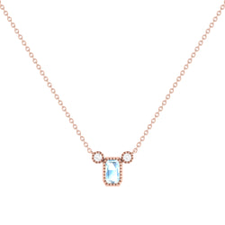 Emerald Cut Aquamarine & Diamond Birthstone Necklace In 14K Rose Gold