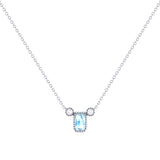 Emerald Cut Aquamarine & Diamond Birthstone Necklace In 14K White Gold