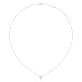 Emerald Cut Aquamarine & Diamond Birthstone Necklace In 14K White Gold