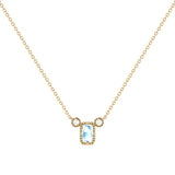 Emerald Cut Aquamarine & Diamond Birthstone Necklace In 14K Yellow Gold