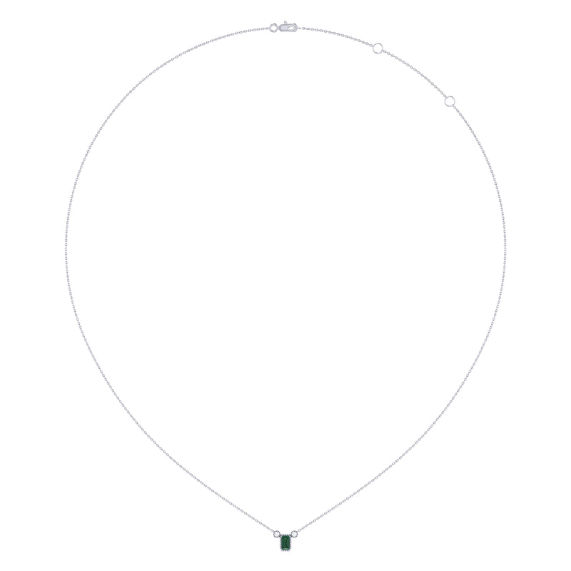 Emerald Cut Emerald & Diamond Birthstone Necklace In 14K White Gold