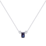 Emerald Cut Alexandrite & Diamond Birthstone Necklace In 14K White Gold