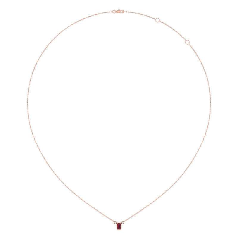 Emerald Cut Ruby & Diamond Birthstone Necklace In 14K Rose Gold