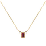 Emerald Cut Ruby & Diamond Birthstone Necklace In 14K Yellow Gold
