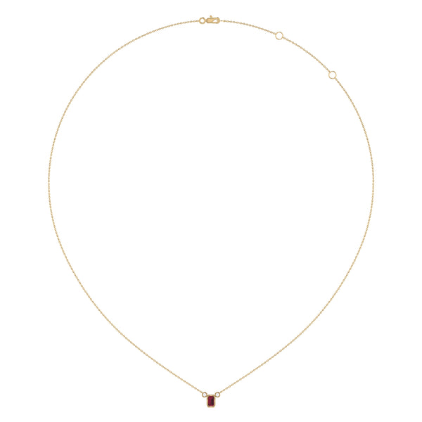 Emerald Cut Ruby & Diamond Birthstone Necklace In 14K Yellow Gold
