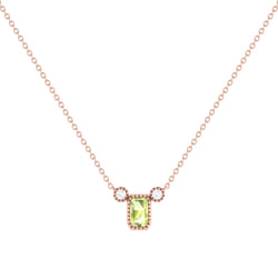Emerald Cut Peridot & Diamond Birthstone Necklace In 14K Rose Gold