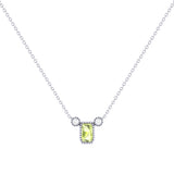 Emerald Cut Peridot & Diamond Birthstone Necklace In 14K White Gold