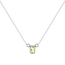 Emerald Cut Peridot & Diamond Birthstone Necklace In 14K White Gold