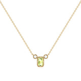 Emerald Cut Peridot & Diamond Birthstone Necklace In 14K Yellow Gold