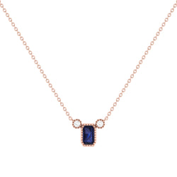 Emerald Cut Sapphire & Diamond Birthstone Necklace In 14K Rose Gold
